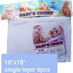 New Born Baby Napkins  - Pure white color high quality fabric / Single layer /6 pcs / ( 18"x 18")
