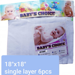 New Born Baby Napkins  - Pure white color high quality fabric / Single layer /6 pcs / ( 18"x 18")