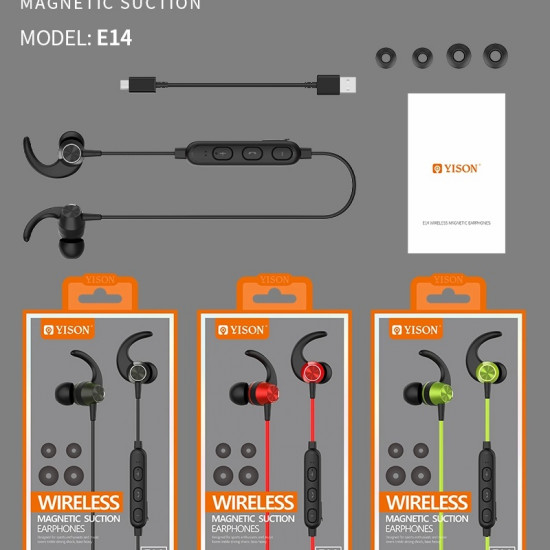 Yison E14 Bluetooth 4.2 Earphone Wireless Earphones Magnetic Stereo Handsfree Earbuds Sport Music Headphone For mi 5g phone