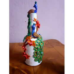 GLASS BOTTLE CRAFT PEACOCK ART
