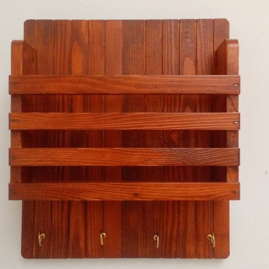 Wooden Mail/Remote Control Holder with Key Hooks. Wooden Mail/Remote Control Holder with Key Hooks.