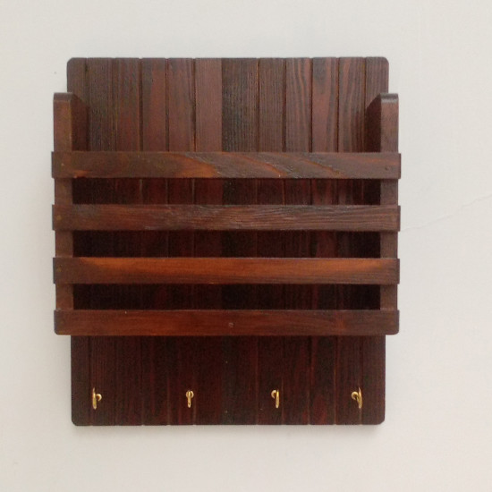 Wooden Mail/Remote Control Holder with Key Hooks. Wooden Mail/Remote Control Holder with Key Hooks.