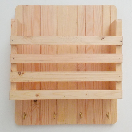 Wooden Mail/Remote Control Holder with Key Hooks. Wooden Mail/Remote Control Holder with Key Hooks.