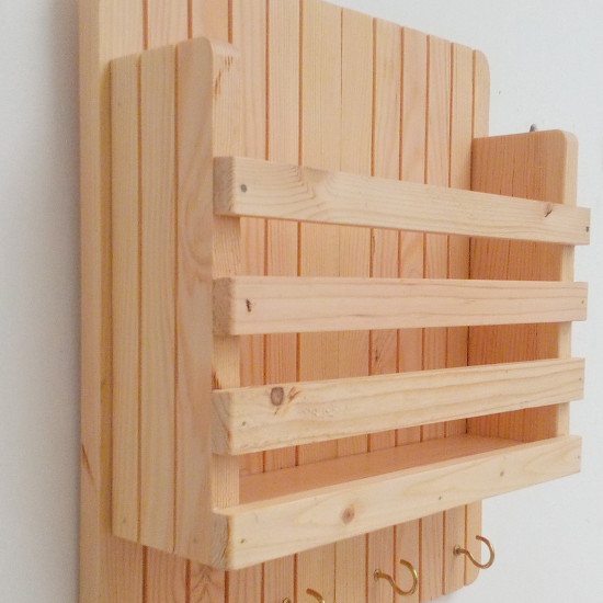 Wooden Mail/Remote Control Holder with Key Hooks. Wooden Mail/Remote Control Holder with Key Hooks.