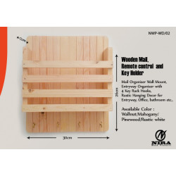 Wooden Mail/Remote Control Holder with Key Hooks.