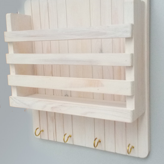 Wooden Mail/Remote Control Holder with Key Hooks. Wooden Mail/Remote Control Holder with Key Hooks.