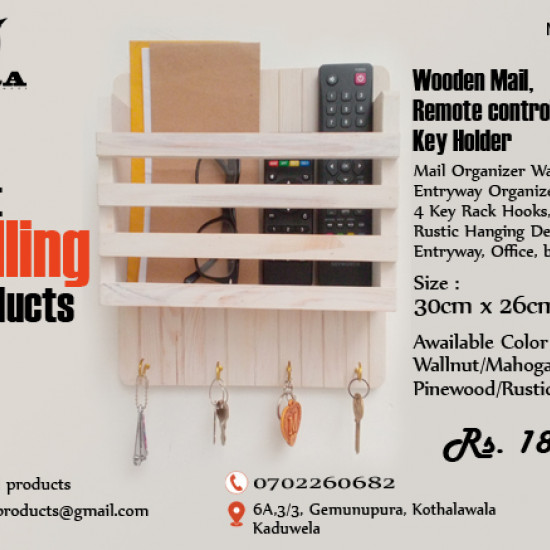 Wooden Mail/Remote Control Holder with Key Hooks. Wooden Mail/Remote Control Holder with Key Hooks.