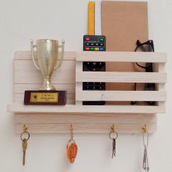 Wooden Wall Decorative Shelf  With Key Hooks.
