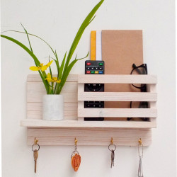 Wooden Wall Decorative Shelf  With Key Hooks.