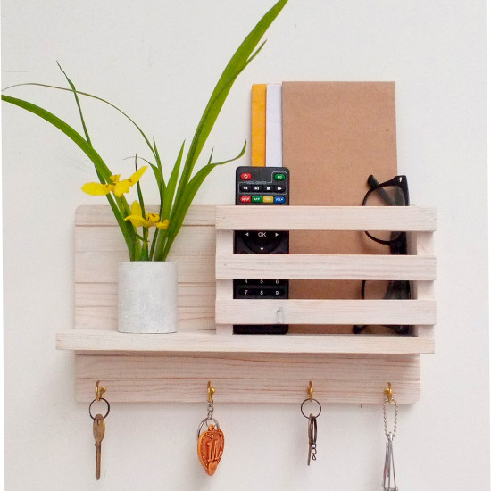 Wooden Wall Decorative Shelf With Key Hooks. Wooden Wall Decorative Shelf With Key Hooks.
