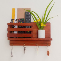 Wooden Wall Decorative Shelf  With Key Hooks.