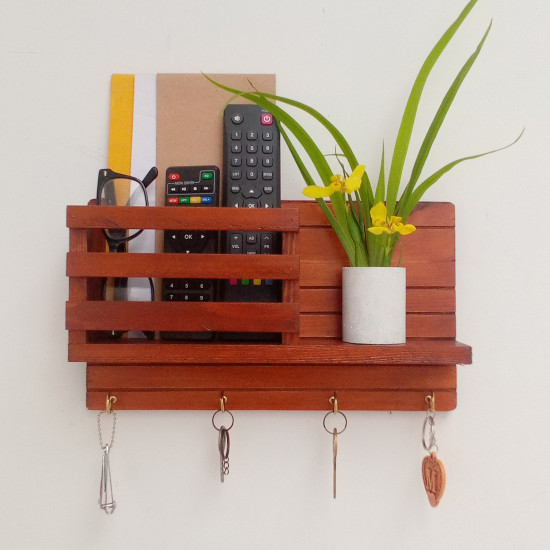 Wooden Wall Decorative Shelf With Key Hooks. Wooden Wall Decorative Shelf With Key Hooks.