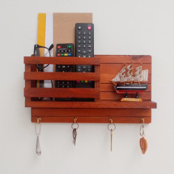 Wooden Wall Decorative Shelf  With Key Hooks.