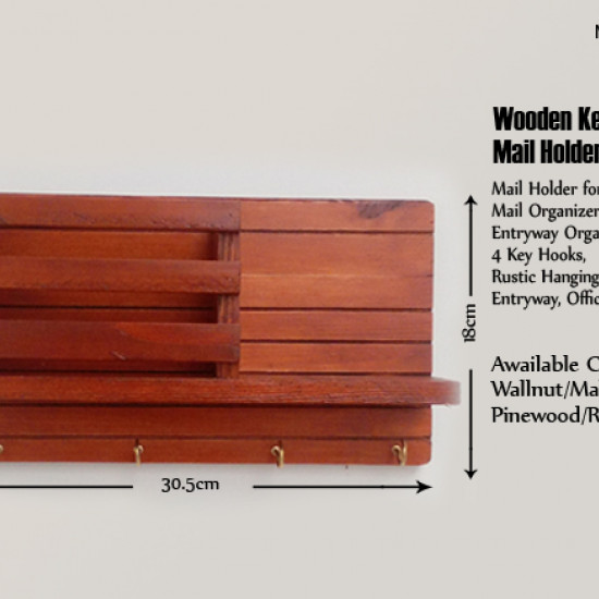 Wooden Wall Decorative Shelf  With Key Hooks.