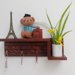 Wooden Wall Decorative Shelf  With Key Hooks.