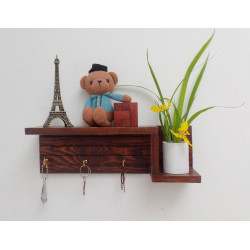 Wooden Wall Decorative Shelf  With Key Hooks.