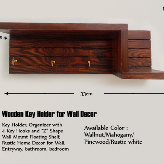 Wooden Wall Decorative Shelf  With Key Hooks.