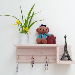 Wooden Wall Decorative Shelf  With Key Hooks.