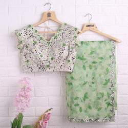 Mirror work Organza silk Saree with Blouse