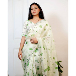 Mirror work Organza silk Saree with Blouse