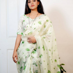 Mirror work Organza silk Saree with Blouse