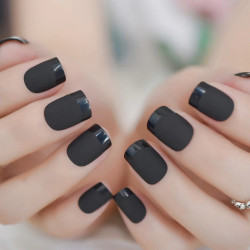 24pcs Dark Matte French Nails Frosted Designed