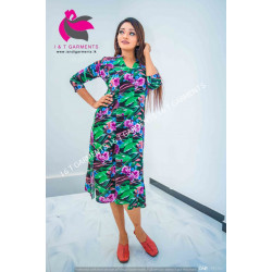 PRINTED LONG SLEEVE BUTTON FROCK