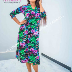 PRINTED LONG SLEEVE BUTTON FROCK