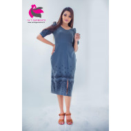 POLY LINEN BORDER FRONT OPEN FROCK
