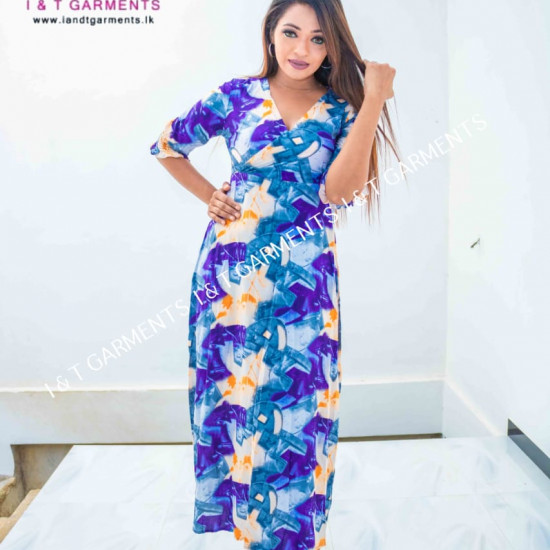 CROSS NECK WITH SLEEVE ELASTIC FROCK CROSS NECK WITH SLEEVE ELASTIC FROCK
