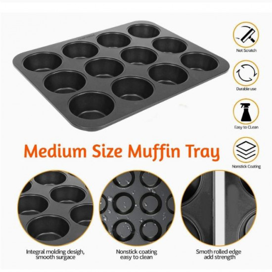 12 pcs -Non-Stick Metal Cup Cake Tray 12 pcs -Non-Stick Metal Cup Cake Tray