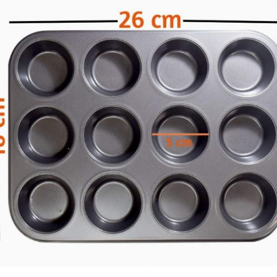 12 pcs -Non-Stick Metal Cup Cake Tray 12 pcs -Non-Stick Metal Cup Cake Tray