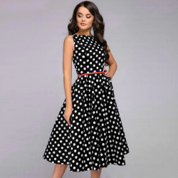 Elegant Dot Print Dress Women Casual Sleeveless
