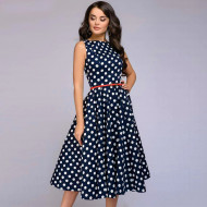 Elegant Dot Print Dress Women Casual Sleeveless