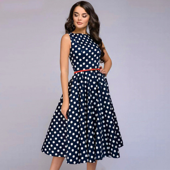 Elegant Dot Print Dress Women Casual Sleeveless