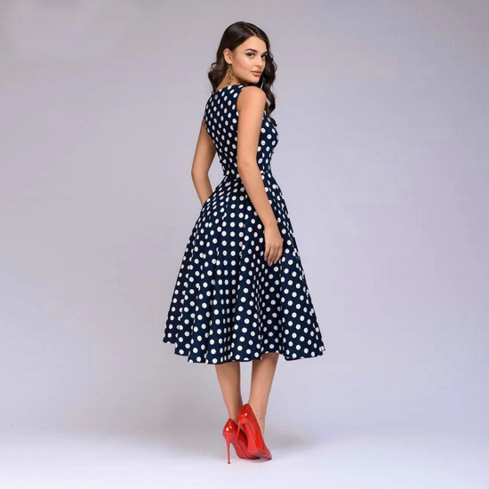 Elegant Dot Print Dress Women Casual Sleeveless